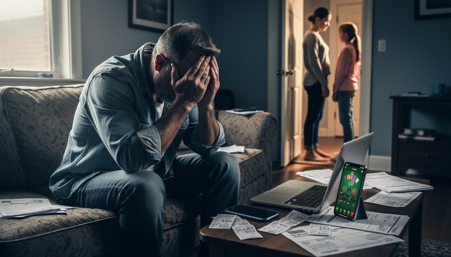 Person sitting alone on bed appearing distressed and isolated