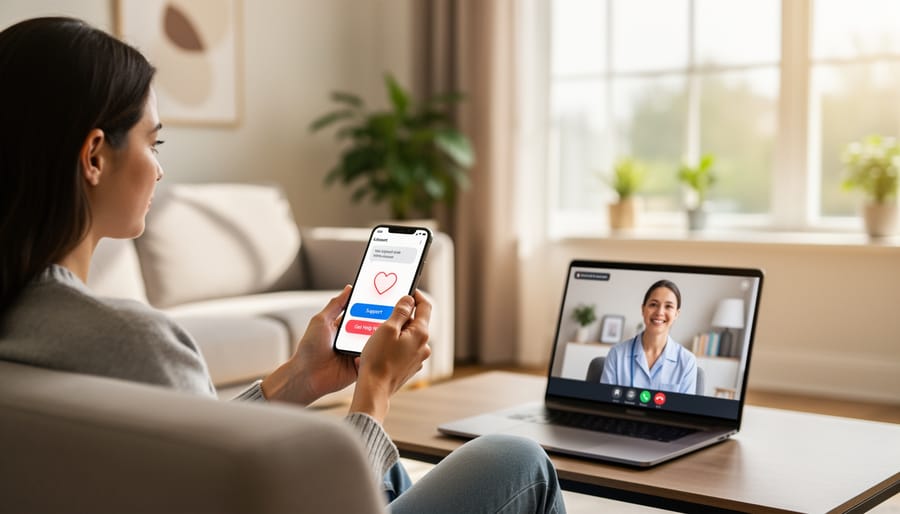 Person using smartphone to access mental health resources and crisis management apps