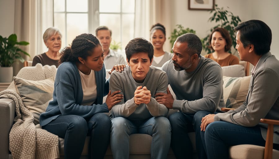 Two hands clasping together in supportive gesture symbolizing human connection and care