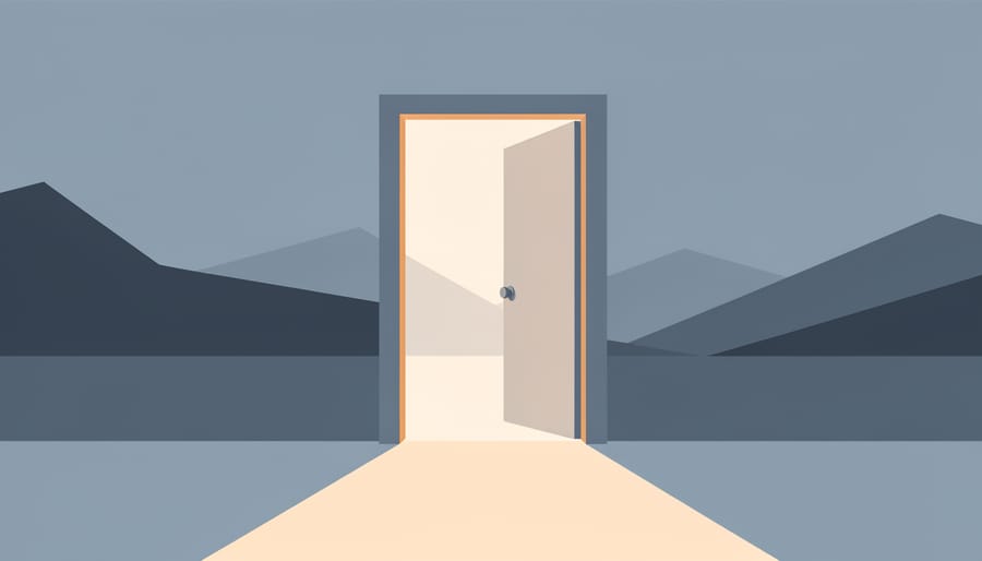 Bedroom doorway softly lit while the hallway beyond is dark, symbolizing seeking help